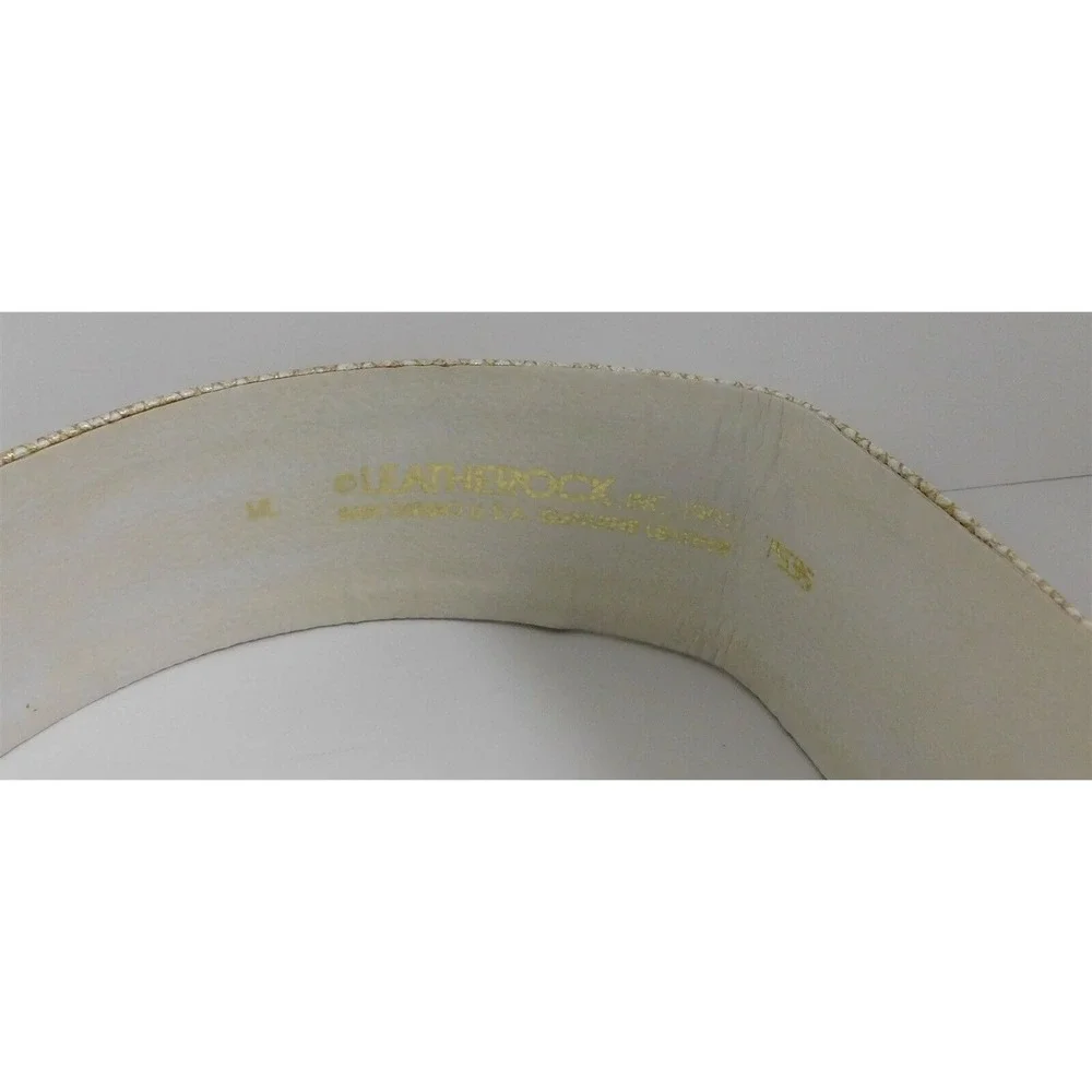 Leatherock White‎ Gold Leather Wide Belt with Jeweled Buckle M